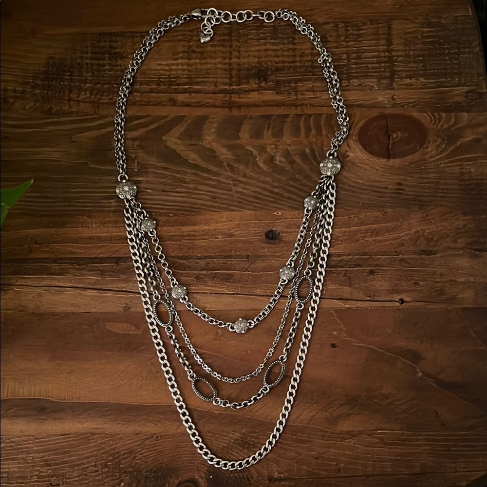 Silver Multi-Layered Necklace with Cascading Chains